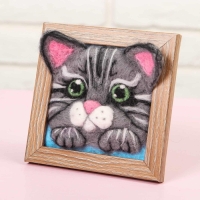 Валяние из шерсти. Объёмная картина &laquo;Котёнок&raquo;, 10х10 см