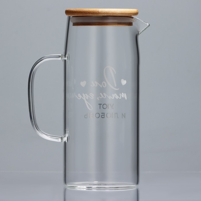 Кувшин стеклянный с бамбуковой крышкой &laquo;Дом&raquo;, 1000 мл, с крышкой