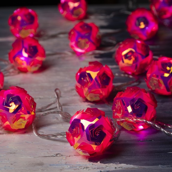 Гирлянда &laquo;Нить&raquo; 4.5 м с насадками &laquo;Цветочные шары&raquo;, IP20, прозрачная нить, 15 LED, свечение белое, 220 В