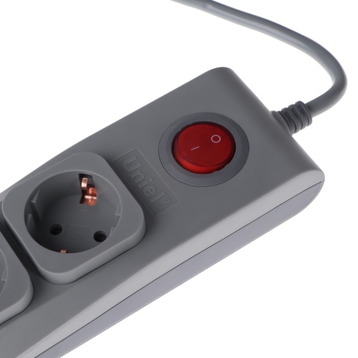 Сетевой фильтр Uniel Lux, 5 розеток, 3 м, 10 А, 2500 Вт, ПВС 3х0.75, с з/к, с выкл., серый