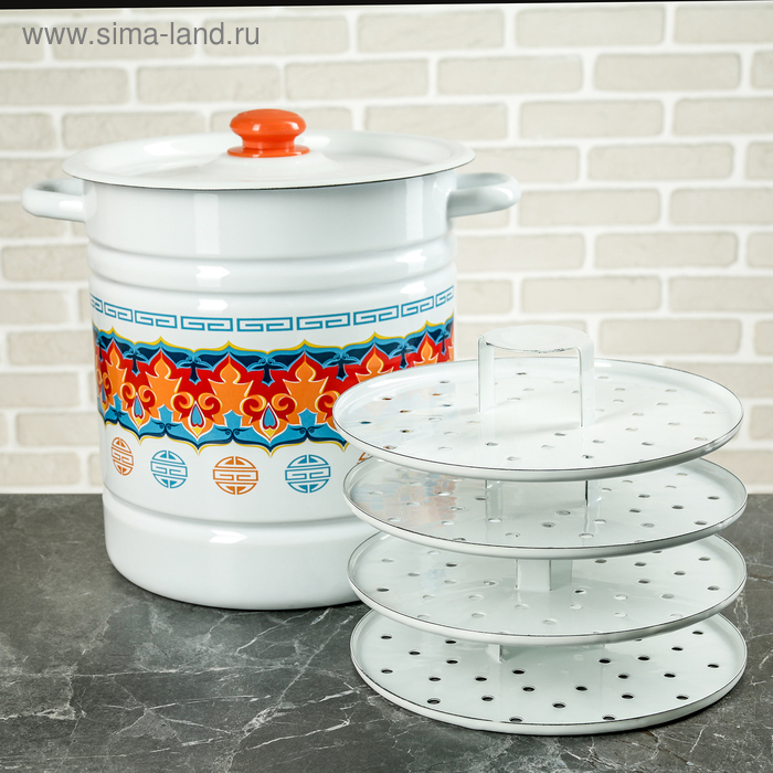 Позница-мантоварка эмалированная, 12 л, 4 вставки, цвет белый, деколь МИКС Позница-мантоварка эмалированная, 12 л, 4 вставки, цвет белый, деколь МИКС