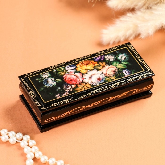 Шкатулка «Жостово», 14×6 см, лаковая миниатюра Шкатулка «Жостово», 14×6 см, лаковая миниатюра