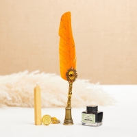 Набор подарочный 5в1 "Реликвия": перьевая ручка оранжевая, чернила, печать, воск