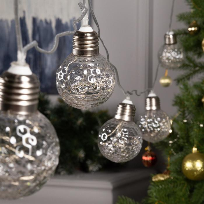 Гирлянда &laquo;Нить&raquo; 3 м с насадками &laquo;Лампочки шары&raquo;, IP20, прозрачная нить, 80 LED, свечение белое, 8 режимов, 220 В