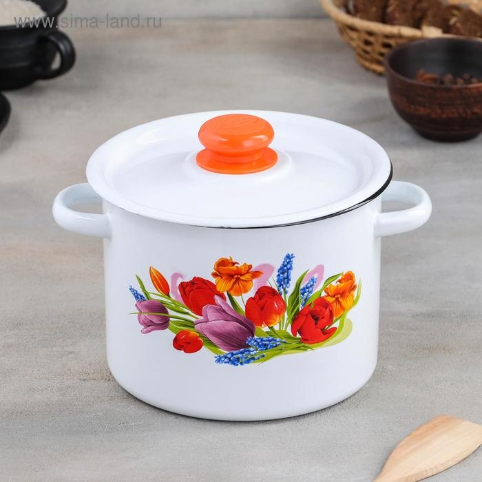 Кастрюля эмалированная цилиндрическая «Тюльпан Май», 3,5 л, цвет белый Кастрюля эмалированная цилиндрическая «Тюльпан Май», 3,5 л, цвет белый
