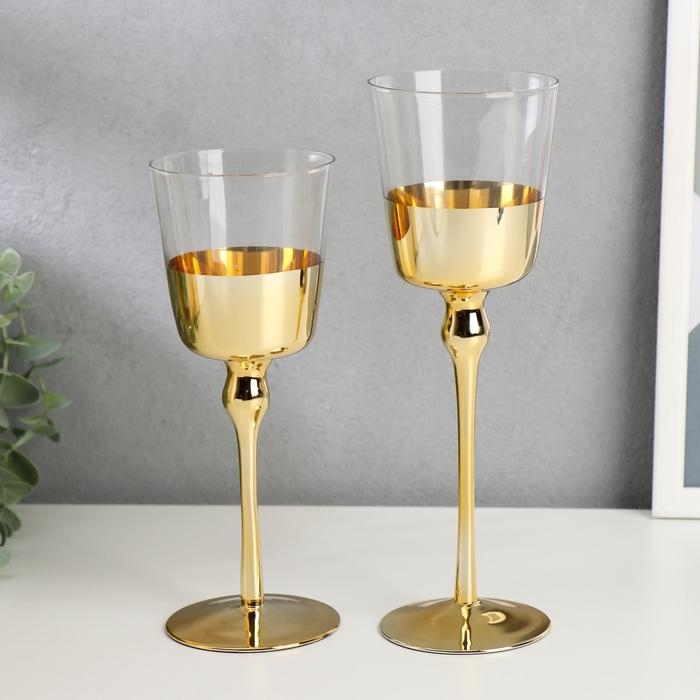 Подсвечник стекло набор 2 шт Подсвечник стекло набор 2 шт "Романтика свечей" золото высота 23 см, 20 см