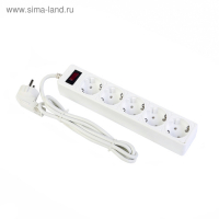 Сетевой фильтр Smartbuy, 5 розеток, 1.8 м, 10 А, 2200 Вт, с з/к, с выкл., белый
