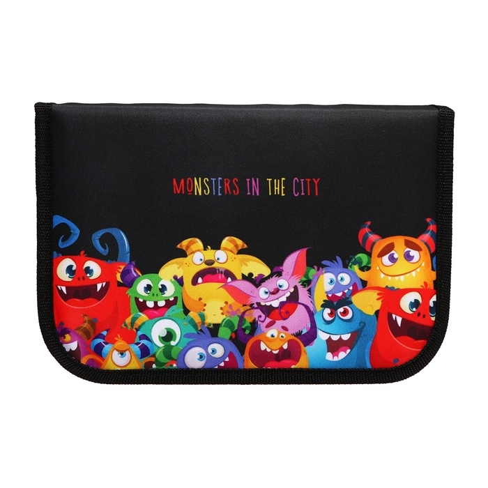 Пенал 3 секции, вкладка внутри, 140 х 210 х 40 мм, тканевый, Calligrata TOP Block Пенал 3 секции, вкладка внутри, 140 х 210 х 40 мм, тканевый, Calligrata TOP Block "Монстрики"