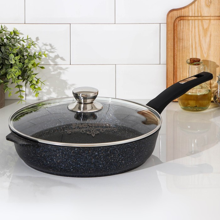 Сковорода &laquo;Гранит Star&raquo;, d=28 см, стеклянная крышка, антипригарное покрытие, тёмно-синий