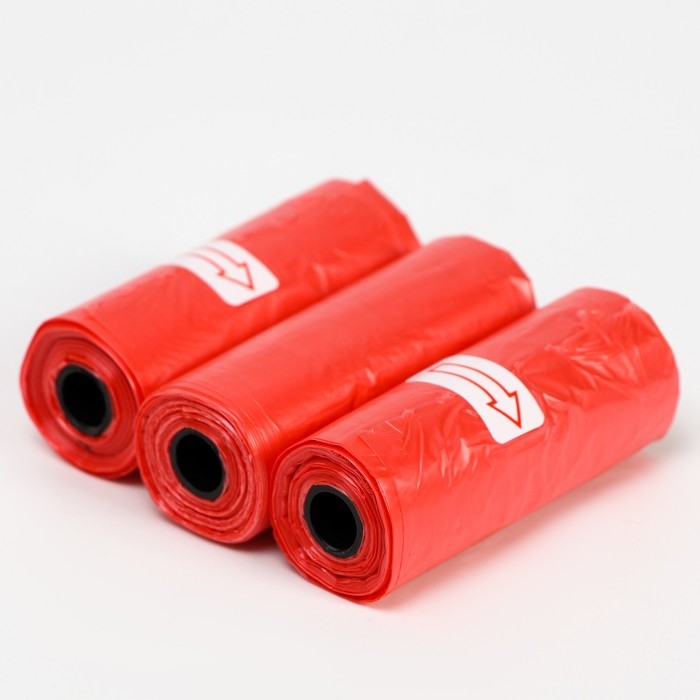 Пакеты для уборки за собаками однотонные (3 рулона по 15 пакетов 29х21 см), красные Пакеты для уборки за собаками однотонные (3 рулона по 15 пакетов 29х21 см), красные