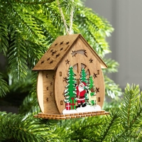 Ёлочная игрушка «Домик с Дедом Морозом и ёлкой», от батареек, свечение тёплое белое Ёлочная игрушка «Домик с Дедом Морозом и ёлкой», от батареек, свечение тёплое белое