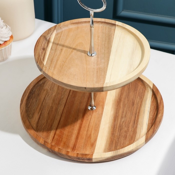 Блюдо для подачи &laquo;Тропики&raquo;, 2 яруса, d=26 см, d=21 см, акация