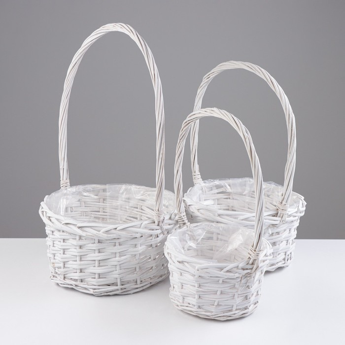 Набор корзин &laquo;Плетёнка&raquo;, белый, 3 шт, 28&times;14/45 см, 24&times;13/41 см, 19&times;11/37 см, ива