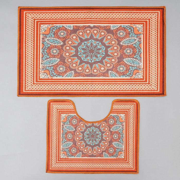 Набор ковриков для ванной и туалета Доляна &laquo;Геомертик&raquo;, 2 шт: 50&times;78 см, 40&times;50 см, цвет серый