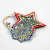 Ёлочная игрушка &laquo;Красная звезда с оленем&raquo;, от батареек, свечение тёплое белое