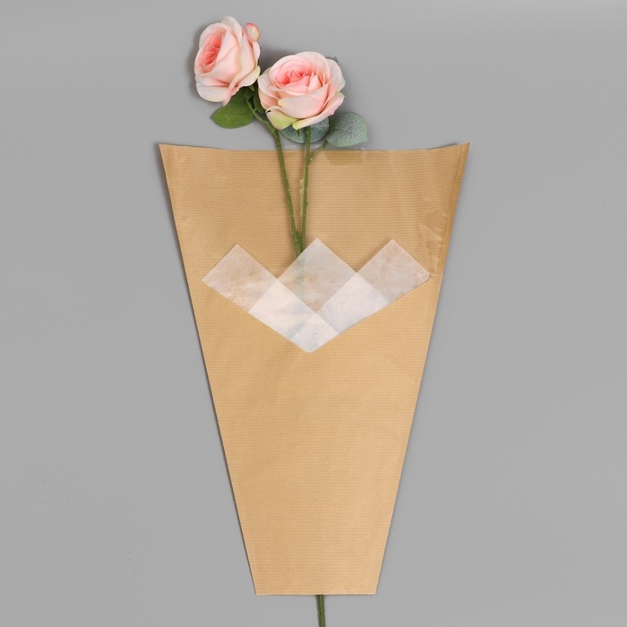 Пакет конус для цветов, крафт+ пленка,  30+11х42см&plusmn;1см, натуральный