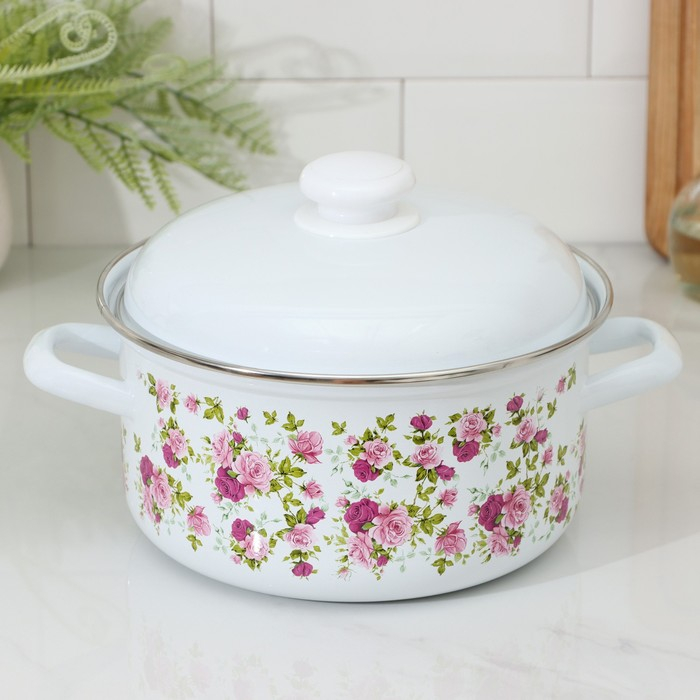 Кастрюля эмалированная цилиндрическая «Уральский сувенир», 3 л, индукция, цвет белый, деколь МИКС Кастрюля эмалированная цилиндрическая «Уральский сувенир», 3 л, индукция, цвет белый, деколь МИКС