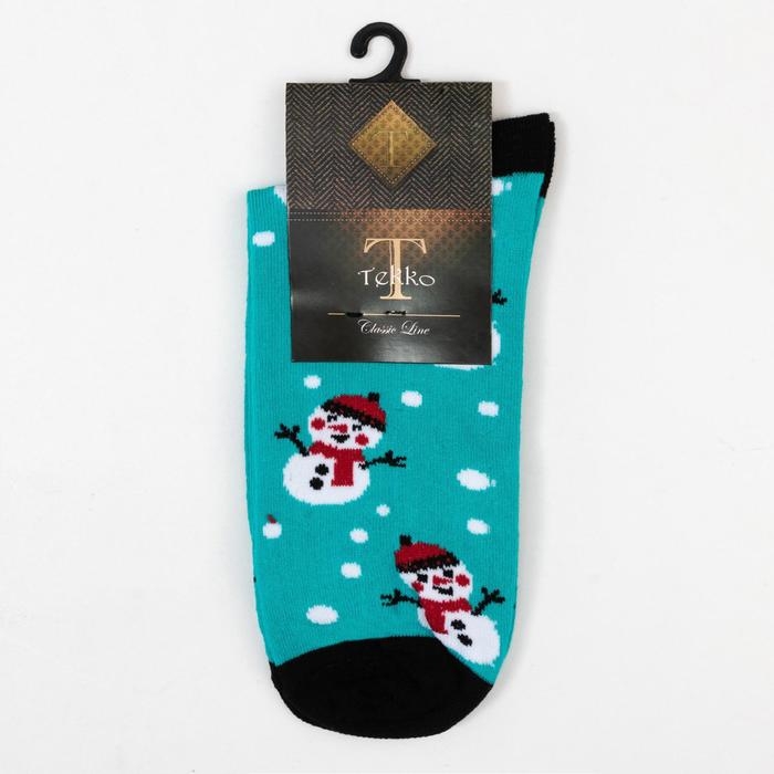 Носки мужские«Снеговики» цвет бирюзовый, размер 25 Носки мужские«Снеговики» цвет бирюзовый, размер 25