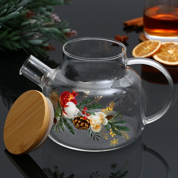 Чайник заварочный стеклянный с бамбуковой крышкой Дорого внимание «Зимние истории», 1 л Чайник заварочный стеклянный с бамбуковой крышкой Дорого внимание «Зимние истории», 1 л