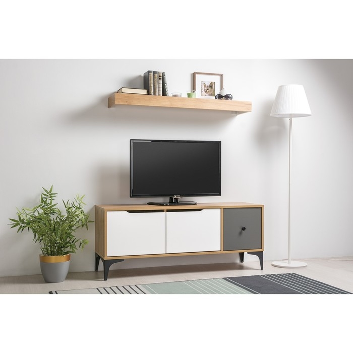 Тумба под ТВ Вайс 13.270.01, 1240х380х506, цвет дуб золотой / тёмно-серый / милк софт