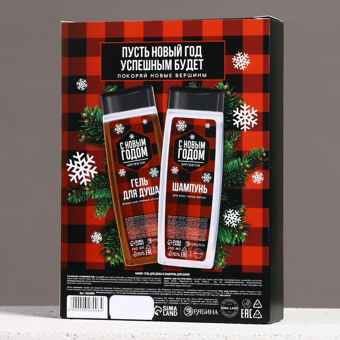 Подарочный набор косметики &laquo;Настоящему мужчине в Новый Год&raquo;, гель для душа и шампунь для волос, 2 х 250 мл, ЧИСТОЕ СЧАСТЬЕ