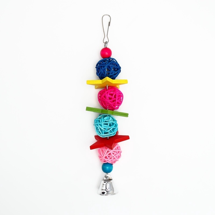 Игрушка для птиц, мячики такрау с колокольчиком и бусинами  микс цветов