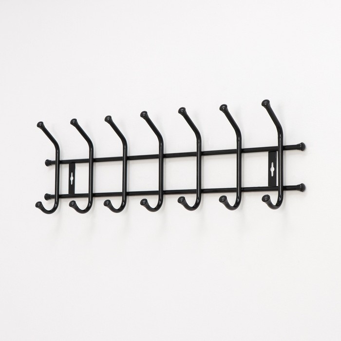 Вешалка настенная на 7 крючков, 69&times;21,5 см, цвет чёрный
