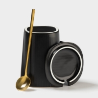 Кружка Elegant, 320 мл, 11,5&times;8&times;10,5 см, с крышкой и ложкой, керамика, чёрная