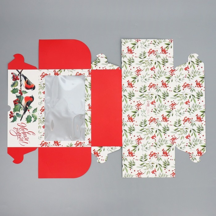 Коробка для капкейков складная с двусторонним нанесением &laquo;Снегири&raquo;, 25 х 17 х 10 см, Новый год