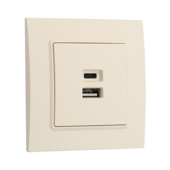 Розетка с USB-A + USB-C разъёмами, 2.1 A, 5В, TOT Elegant, скрытая, бежевая Розетка с USB-A + USB-C разъёмами, 2.1 A, 5В, TOT Elegant, скрытая, бежевая