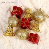 Набор украшений пластик 9 шт "Гранд" (3 шара, 3 подарка, 3 колокольчика) красно-золотой Набор украшений пластик 9 шт "Гранд" (3 шара, 3 подарка, 3 колокольчика) красно-золотой
