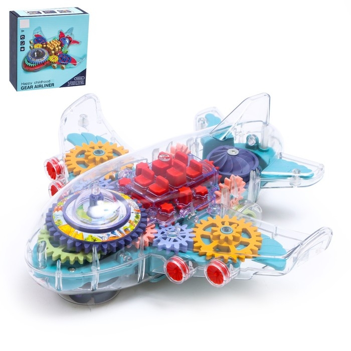 Самолет &laquo;Шестерёнки&raquo;, свет и звук, работает от батареек