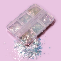 Пайетки для декора ногтей, 6 ячеек, разноразмерные, разноцветные Пайетки для декора ногтей, 6 ячеек, разноразмерные, разноцветные