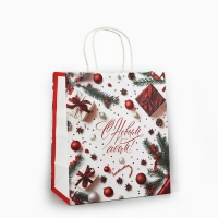 Пакет подарочный новогодний крафтовый &laquo;С Новым годом&raquo;, 22 х 12 х 25 см , Новый год