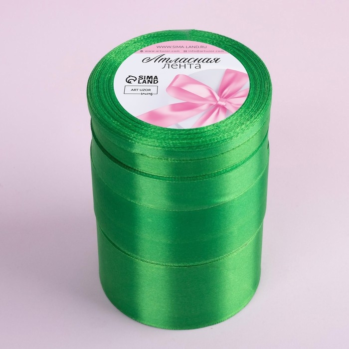 Набор атласных лент, 5 шт, размер лент: 6/10/20/40/50 мм &times; 23 &plusmn; 1 м, цвет зелёный