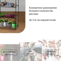 Стеллаж для рассады, 4 полки, 160 &times; 40 &times; 65 см, металлический каркас d = 12 мм, без чехла, Greengo