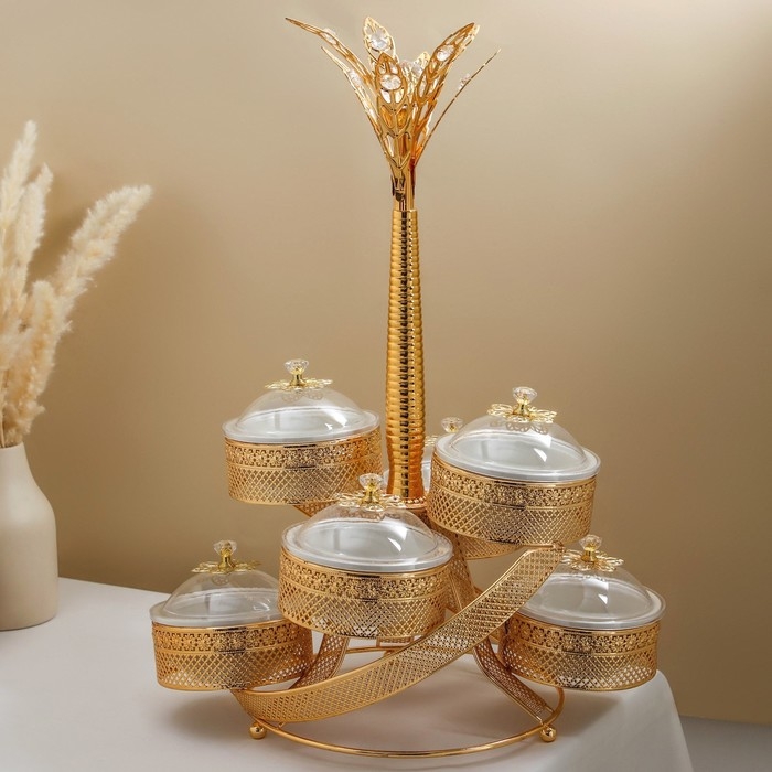 Подставка для десертов «Гавана», 35×35×53, 6 секций, цвет металла золотой Подставка для десертов «Гавана», 35×35×53, 6 секций, цвет металла золотой