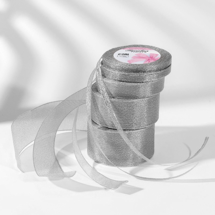 Набор парчовых лент, 5 шт, размер лент: 6/10/20/40/50 мм, 23 ± 1 м, цвет серебряный Набор парчовых лент, 5 шт, размер лент: 6/10/20/40/50 мм, 23 ± 1 м, цвет серебряный