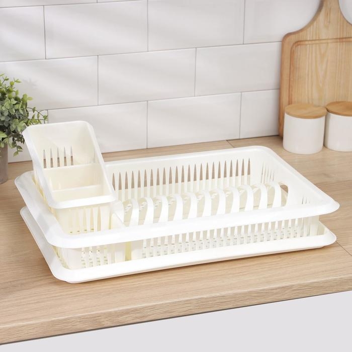 Сушилка для посуды с поддоном, с сушилкой для столовых приборов &laquo;Лилия&raquo;, цвет ваниль