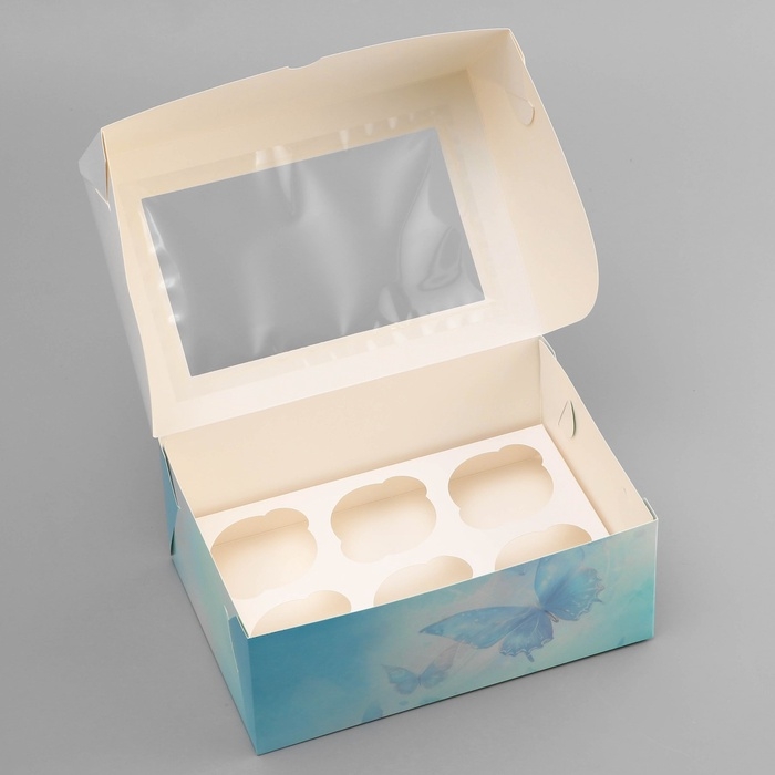Коробка для 6 капкейков с окном , Коробка для 6 капкейков с окном , "Прекрасных моментов", 25 х 17 х 10 см, кондитерская упаковка