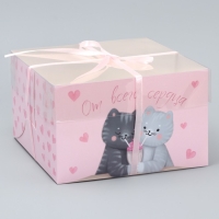 Коробка для капкейка, кондитерская упаковка, 4 ячейки &laquo;От всего сердечка&raquo;, 16 х 16 х 10 см