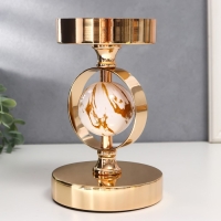 Подсвечник металл на 1 свечу "Белый мраморный шар в сфере" золото 18,5х12х12 см