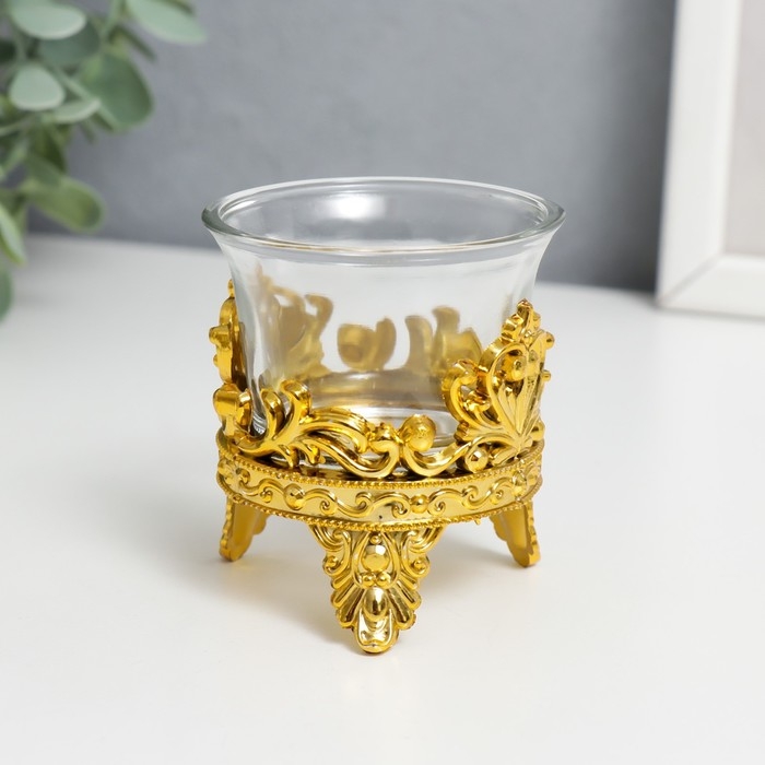 Подсвечник стекло, пластик на 1 свечу Подсвечник стекло, пластик на 1 свечу "Сердце из листьев сердце" золото 6,5х6х6 см