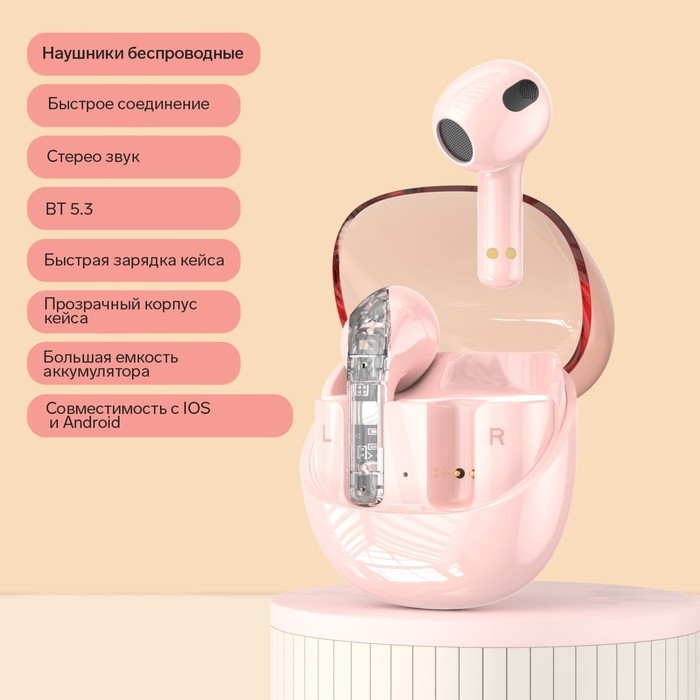 Наушники беспроводные R20, TWS, вкладыши, BT 5.3 , 30/200 мАч, шумоподавление, розовые Наушники беспроводные R20, TWS, вкладыши, BT 5.3 , 30/200 мАч, шумоподавление, розовые