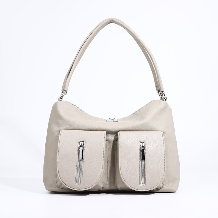 Сумка-тоут на молнии, 3 наружных кармана, цвет светло-серый Сумка-тоут на молнии, 3 наружных кармана, цвет светло-серый