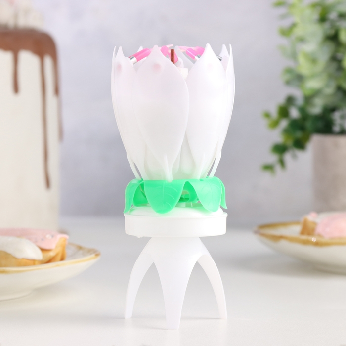 Свеча для торта музыкальная "Тюльпан", крутящаяся, белая, 14,5&times;6 см