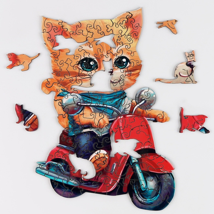 Пазлы деревянные фигурные детские &laquo;Кот на мопеде&raquo;, 96 элементов