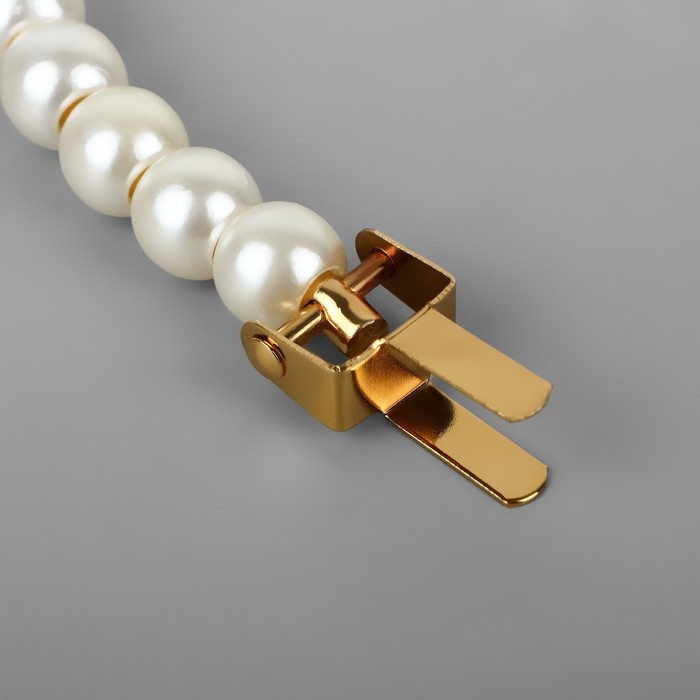 Ручка для сумки, металлическая, жемчужные бусы, на прокол, 12,5 &times; 9 &times; 1,2 см, цвет белый/золотой