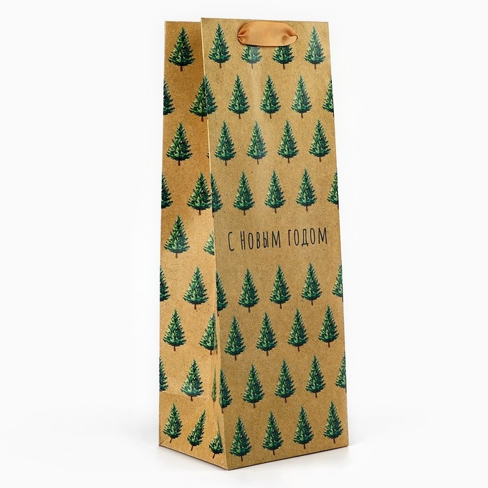 Пакет под бутылку «С Новым годом», ёлки, 13 х 36 х 10 см , Новый год Пакет под бутылку «С Новым годом», ёлки, 13 х 36 х 10 см , Новый год