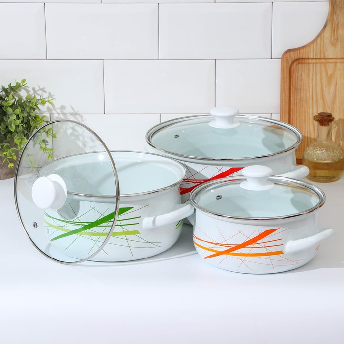 Набор кастрюль &laquo;График-1-ЭКСТРА&raquo;, 3 предмета: 2 л, 3 л, 4 л, стеклянные крышки, индукция